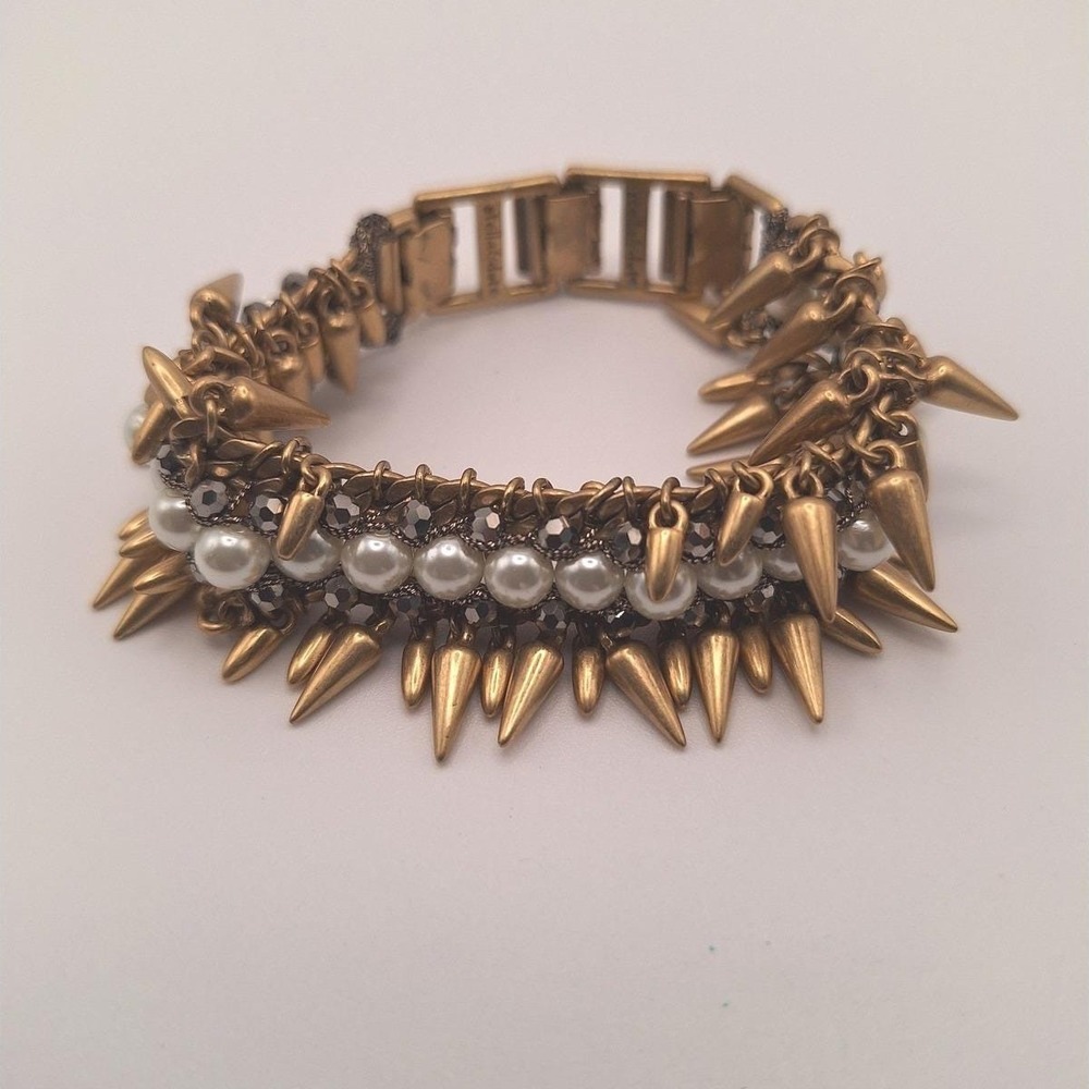 Stella & Dot Jacinthe bracelet multi row spike faux pearl edgy glam rocker chic